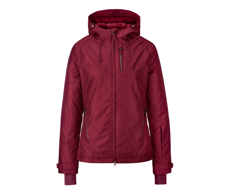 Bordowa kurtka narciarska i snowboardowa z kapturem.