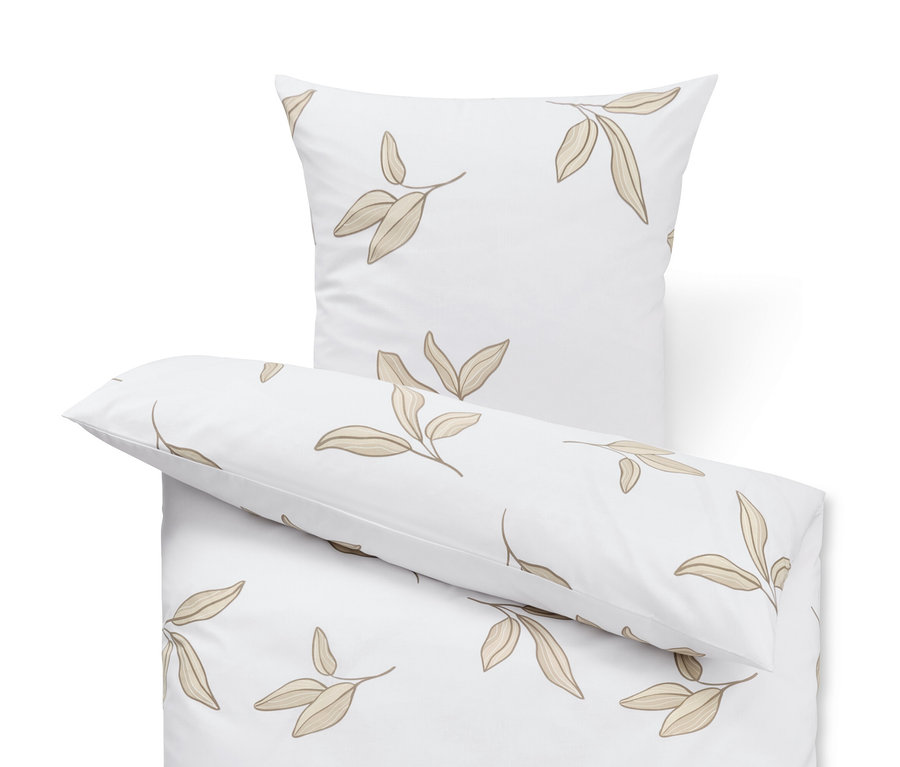 Biała pościel z bawełny renforcé we wzór z liści.