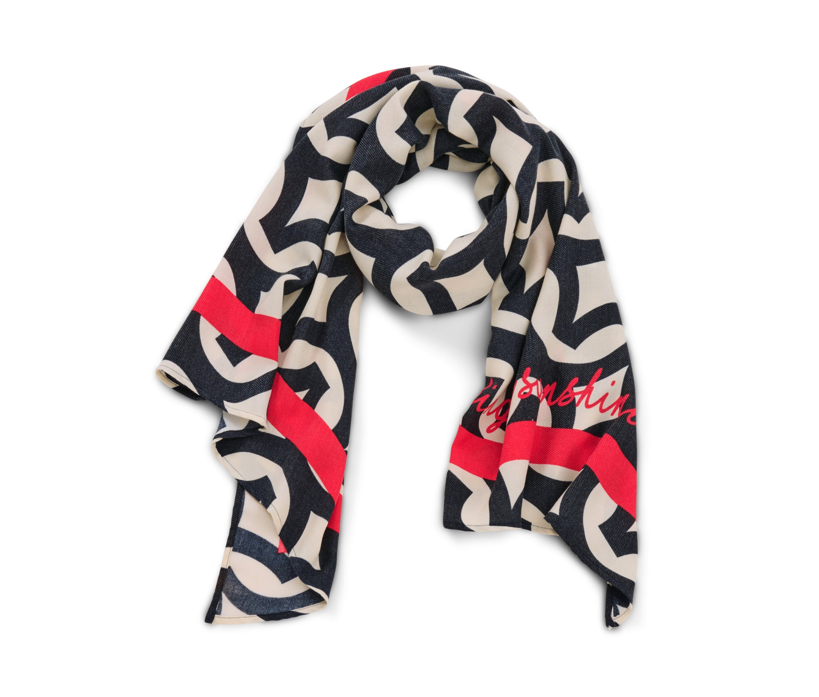 Tchibo - Wzorzysty szal z tkaniny - kolor: czerwony/biały