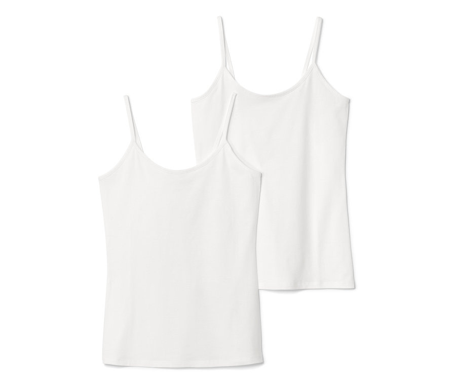 Dwa białe podkoszulki, Podkoszulki, 2 sztuki, białe, leżą na sobie.