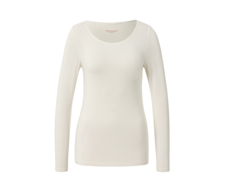 Kremowa koszulka z długim rękawem z mieszanki modalu i jedwabiu.