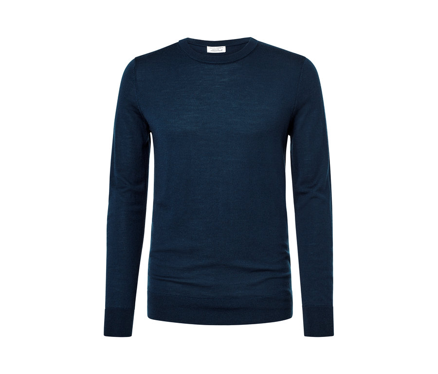 Granatowy sweter z wełny merino.