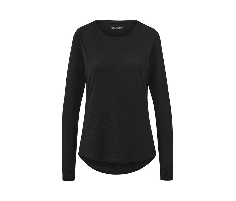 Czarna koszulka sportowa z długim rękawem.