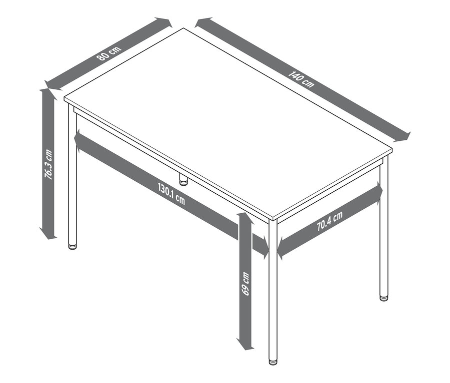 Rysunek metalowego stołu »CN3«, ok. 140 x 80 cm.