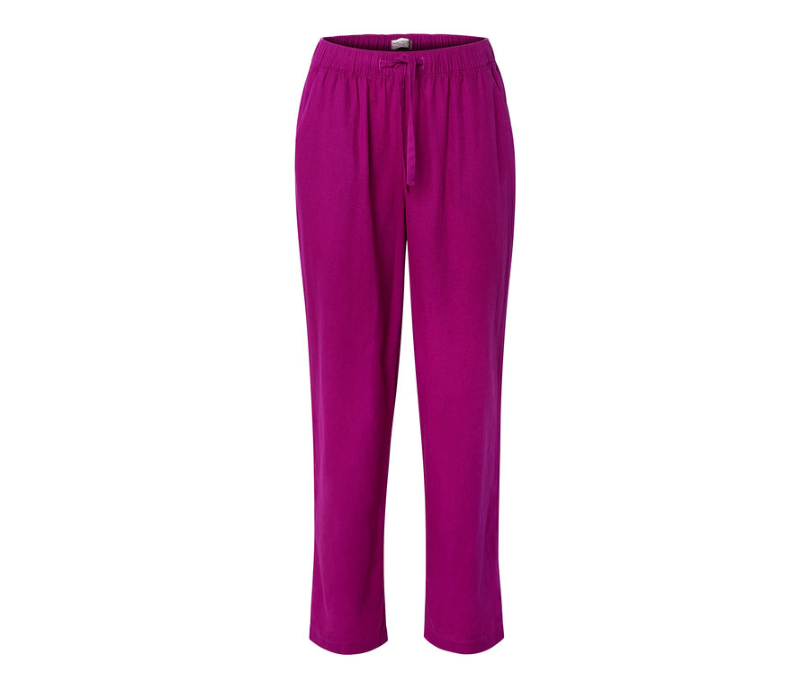 Lniane spodnie, jagodowe.