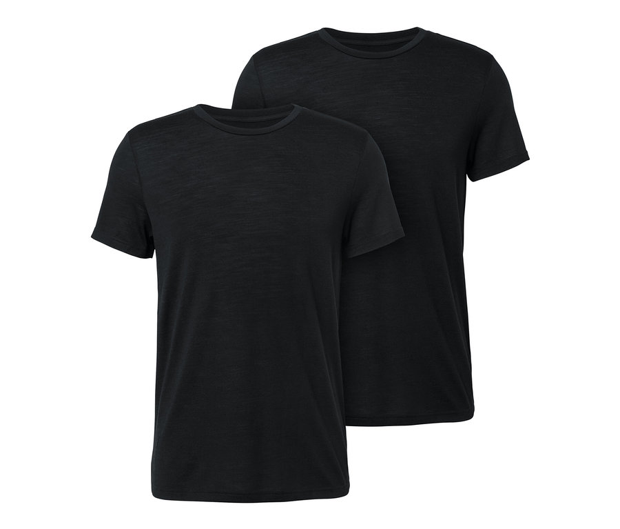 Dwie czarne koszulki z krótkim rękawem z wełny merino.