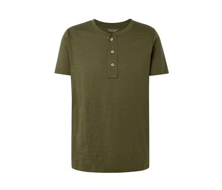 Khaki koszulka henley z krótkim rękawem.