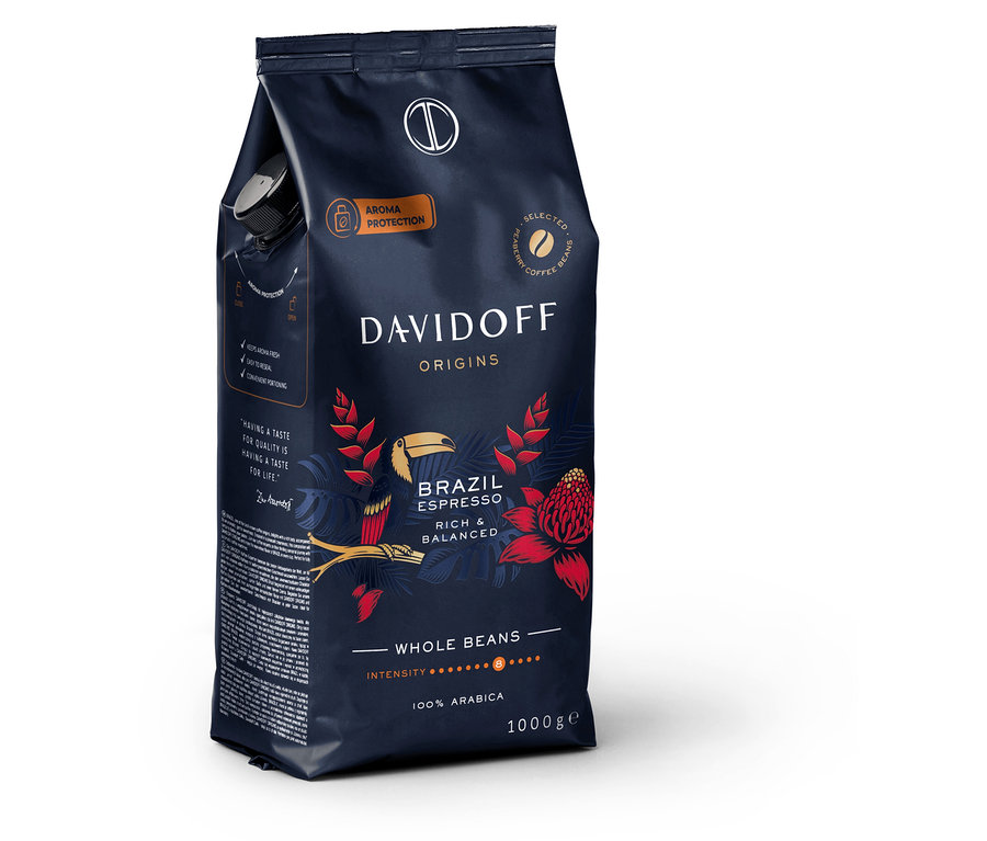Czarne opakowanie kawy DAVIDOFF CAFÉ ORIGINS Brazil o wadze 1 kg.