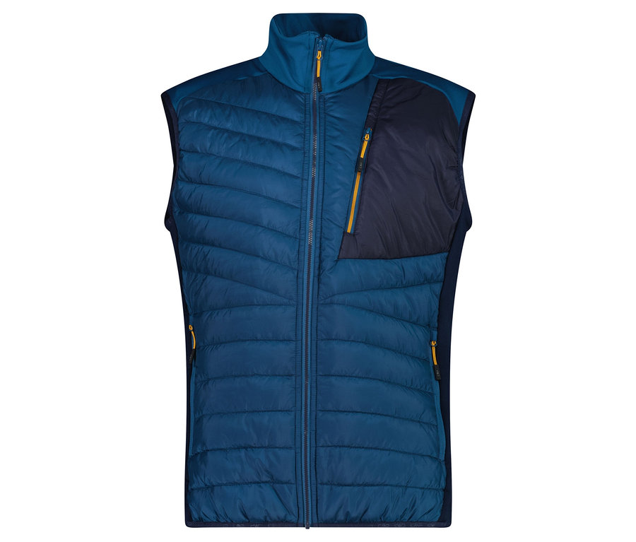 Niebiesko-turkusowa kamizelka pikowana z zamkiem błyskawicznym i kieszeniami.