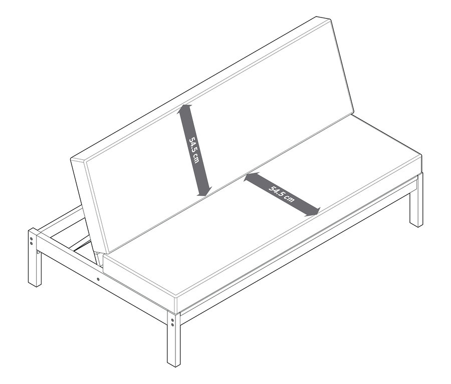 Rozłożona 2-w-1-Gartenbank ‒ Doppel-Sonnenliege z podanymi wymiarami.