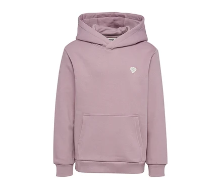 Jasnofioletowa bluza z kapturem hummel® HMLJR Loose Hoodie Bee z kieszenią kangurką i ściągaczami.