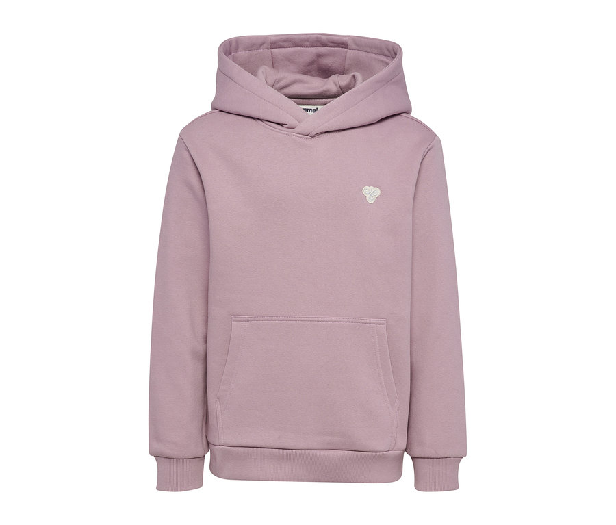 Jasnofioletowa bluza z kapturem hummel® HMLJR Loose Hoodie Bee z kieszenią kangurką i ściągaczami.