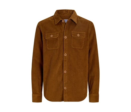 Brązowa koszula sztruksowa Jack&Jones Regent z długimi rękawami, dwiema kieszeniami na piersi i zapięciem na guziki.