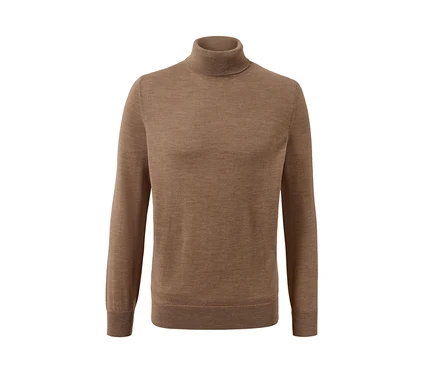 Brązowy sweter z golfem z wełny merino.