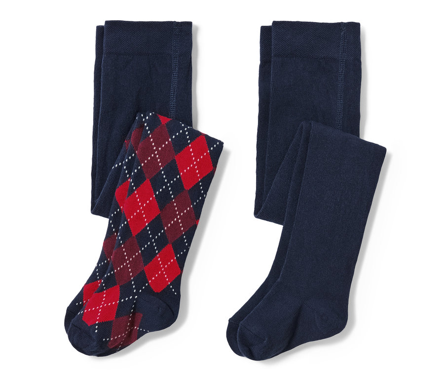 Dwie pary rajstop dziecięcych w romby.