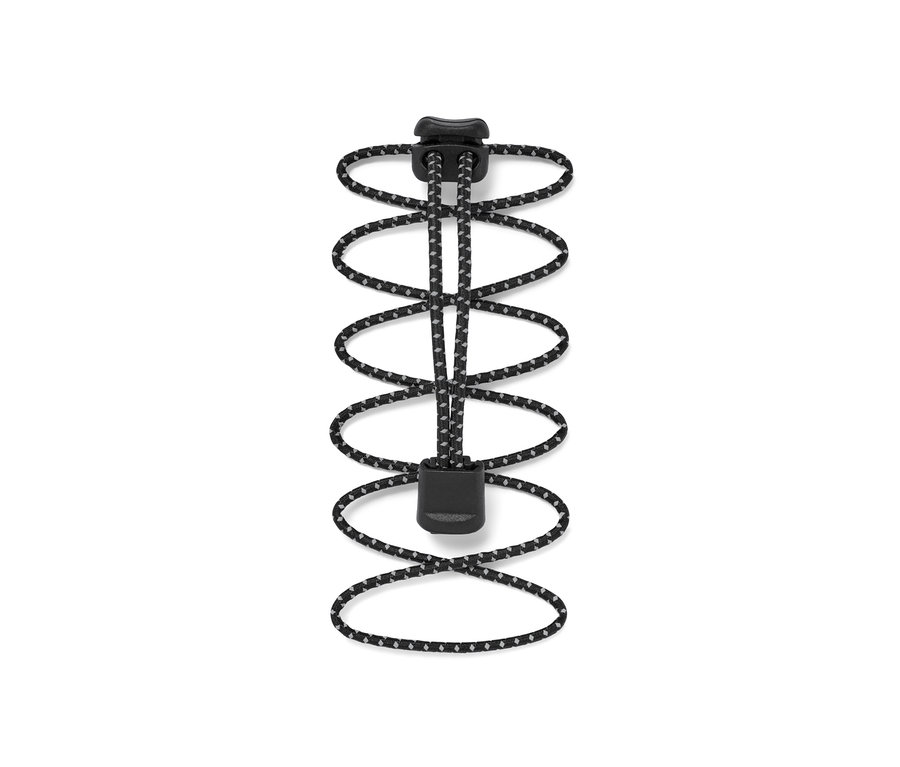 Czarno-szare elastyczne sznurowadło ze stoperem.