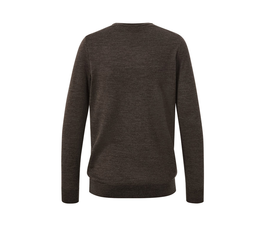 Brązowy sweter z wełny merino.