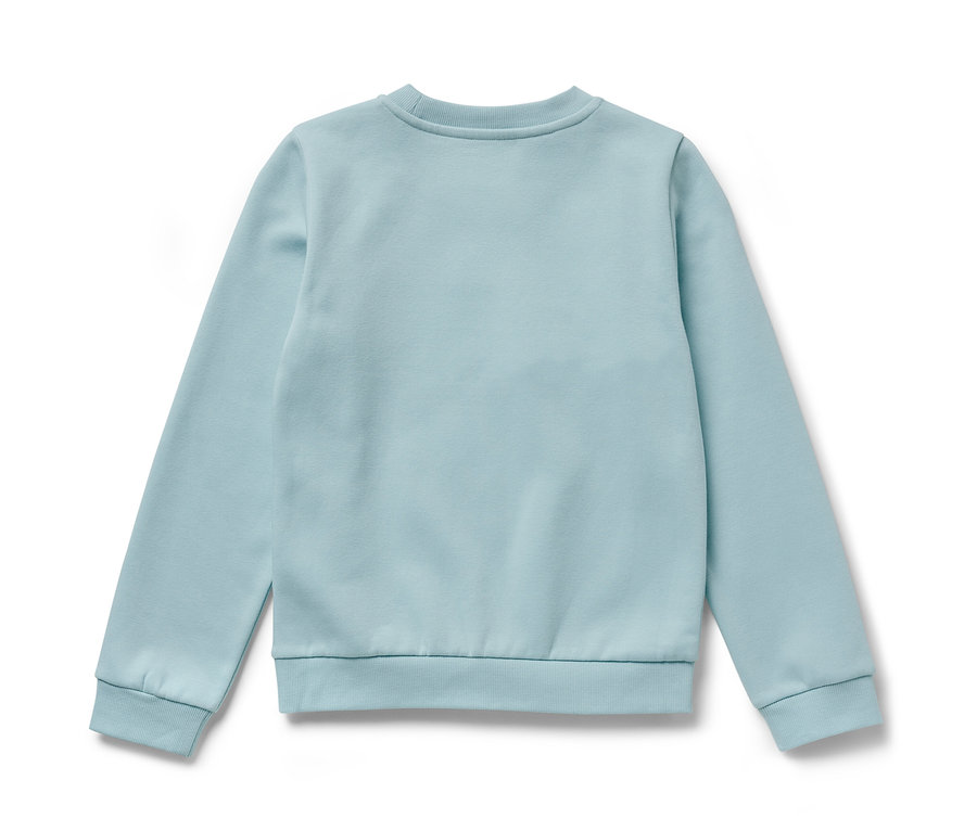 Jasnoniebieska bluza dziecięca z wewnętrzną stroną drapaną, smok leży na białym tle.