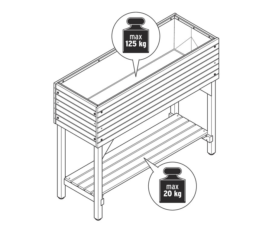 Rysunek wysokiej rabatki z półką „Tinus”.