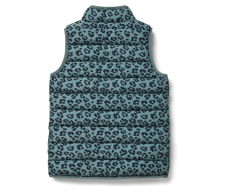 Dziecięca kamizelka pikowana we wzór w cętki leoparda.
