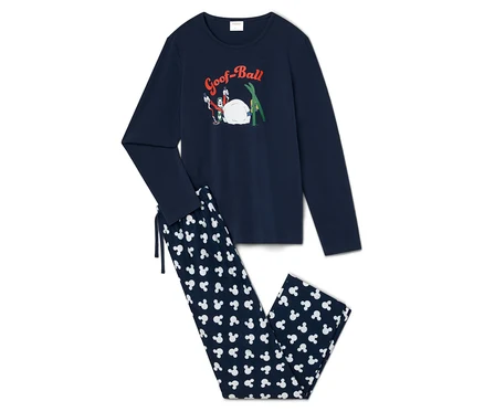 Komplet granatowej piżamy z długim rękawem i spodniami w myszkę Mickey.