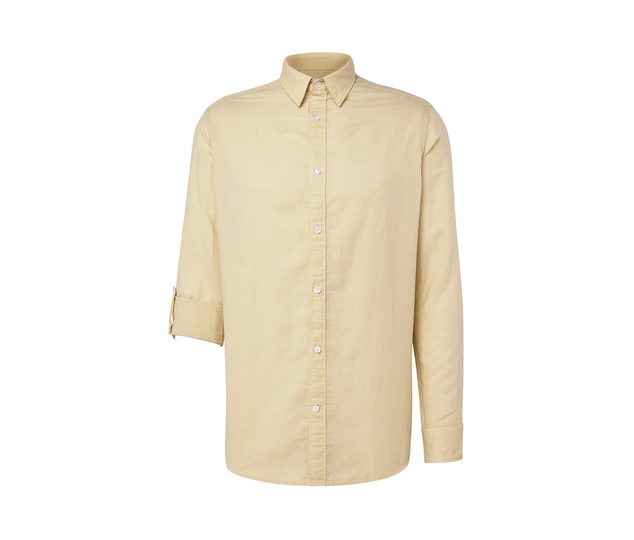 Żółta koszula z lnem.