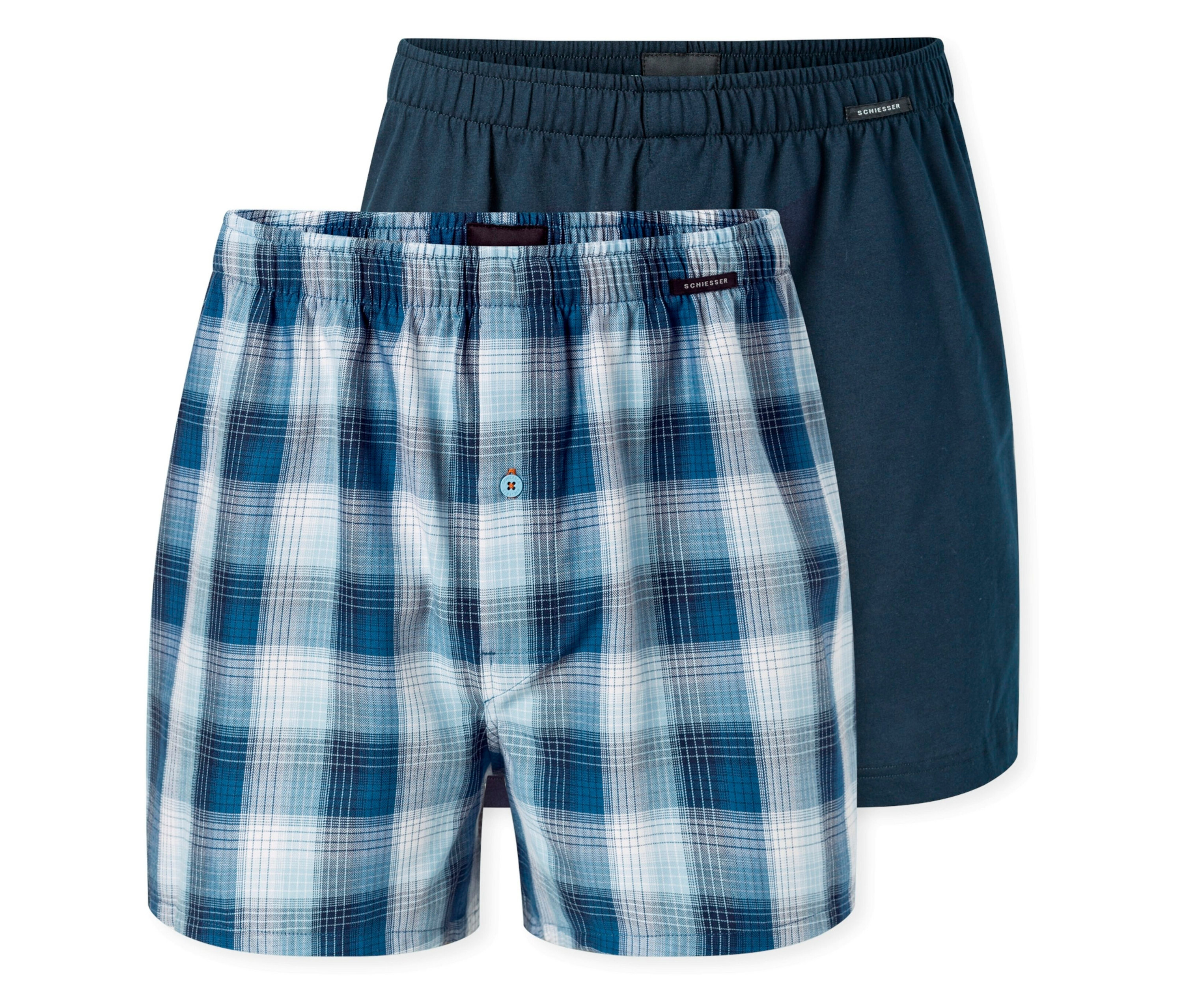 Bokserki tkaninowe Schiesser- niebieski/w kratkę