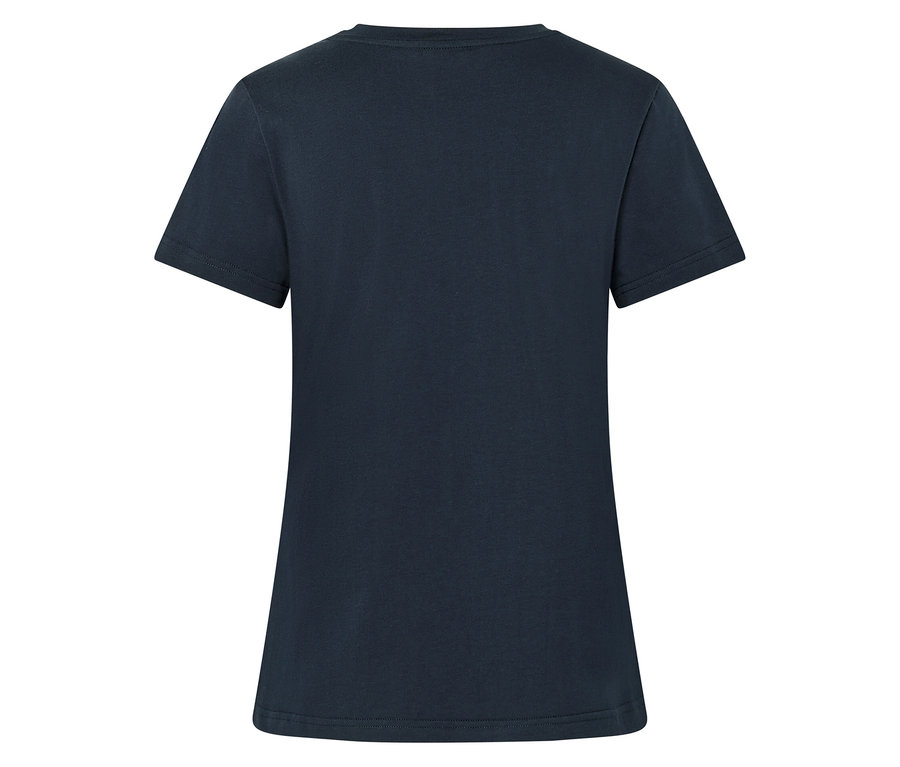 Widok z tyłu ciemnoniebieskiej koszulki.