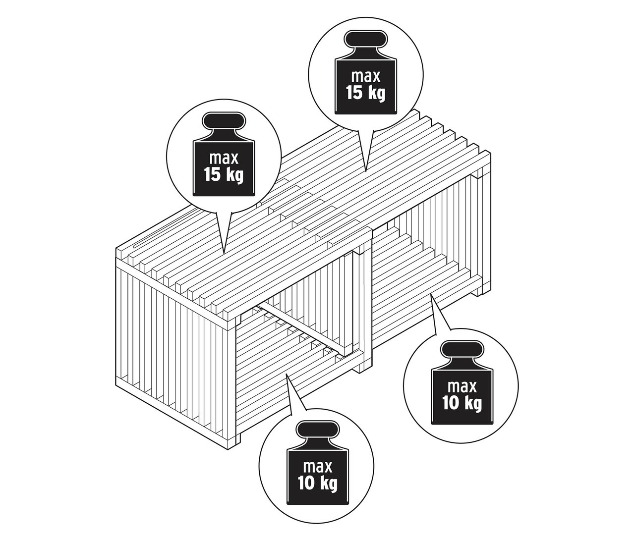 Widok z góry na rozkładany stolik kawowy ze wskazaniem wagi.