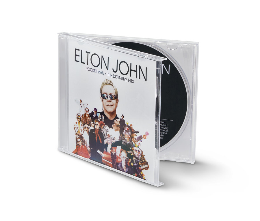 Otwarte pudełko CD Elton John – »Rocket Man: The Definitive Hits«.
