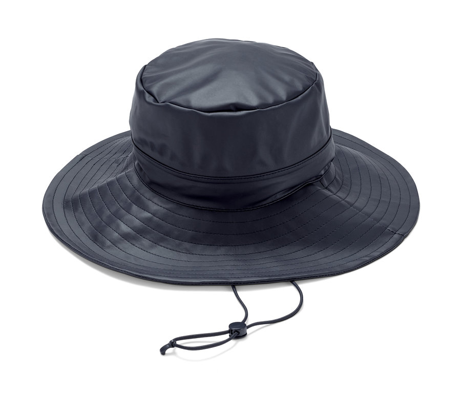 Zbliżenie na kapelusz przeciwdeszczowy unisex.
