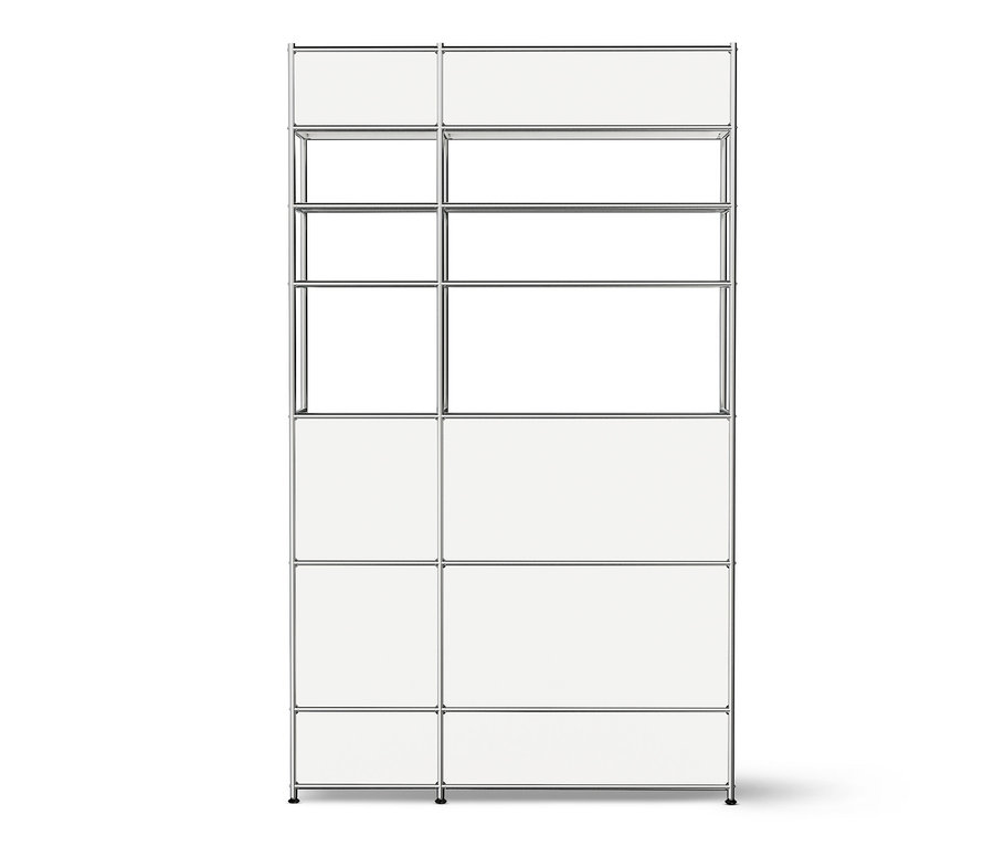 Biała metalowa komoda „CN3” z 2 drążkami i 4 szufladami.