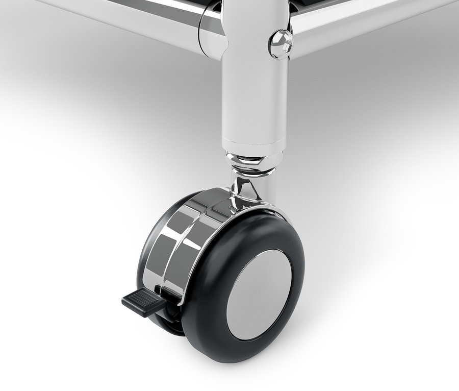 Szczegół czarnego kółka z hamulcem metalowego kontenera na kółkach »CN3«.