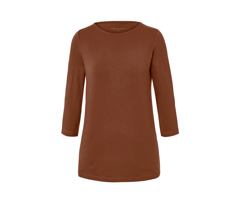 Bluzka z rękawami o długości 3/4 w kolorze koniakowym.