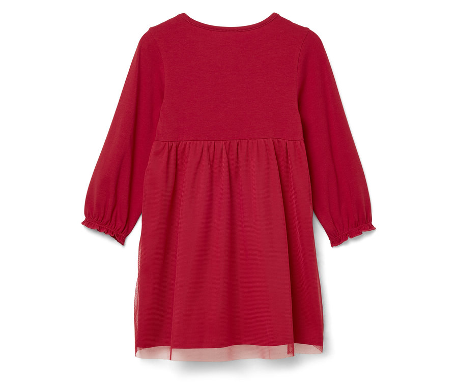 Czerwona sukienka dziewczęca z długim rękawem.