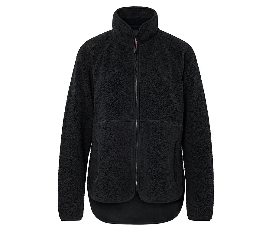 Czarna, rozpinana bluza z puszystego pluszu.