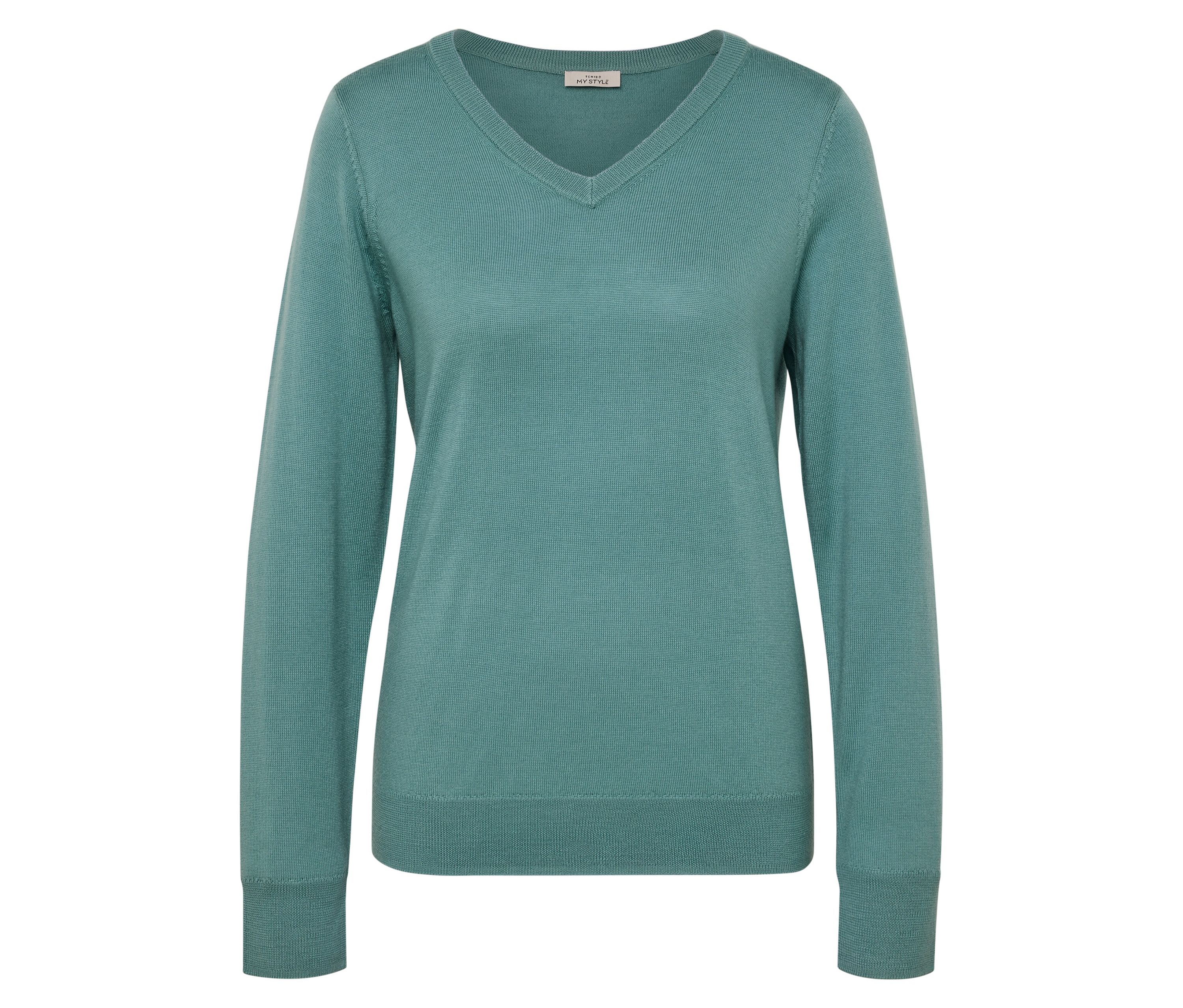 Tchibo - Sweter z cienkiej dzianiny z wełny merino, zielony