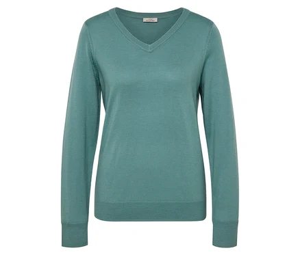 Morski sweter z cienkiej dzianiny z wełny merino.