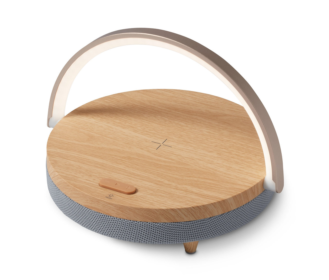 Głośnik Bluetooth z bezprzewodową ładowarką i lampką LED.