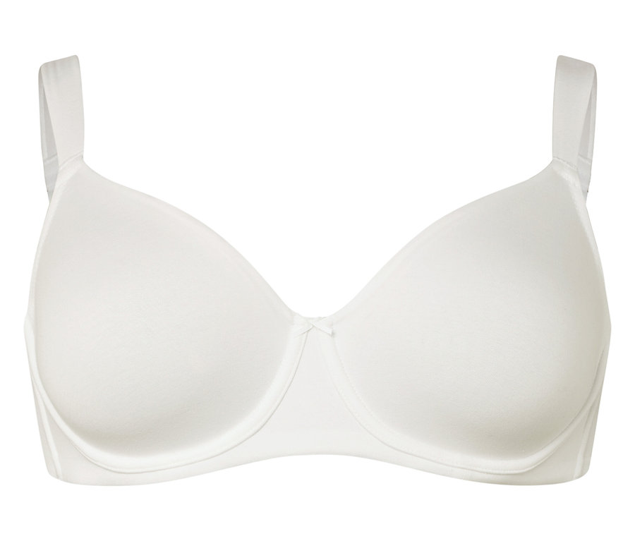 Biały biustonosz z fiszbinami.