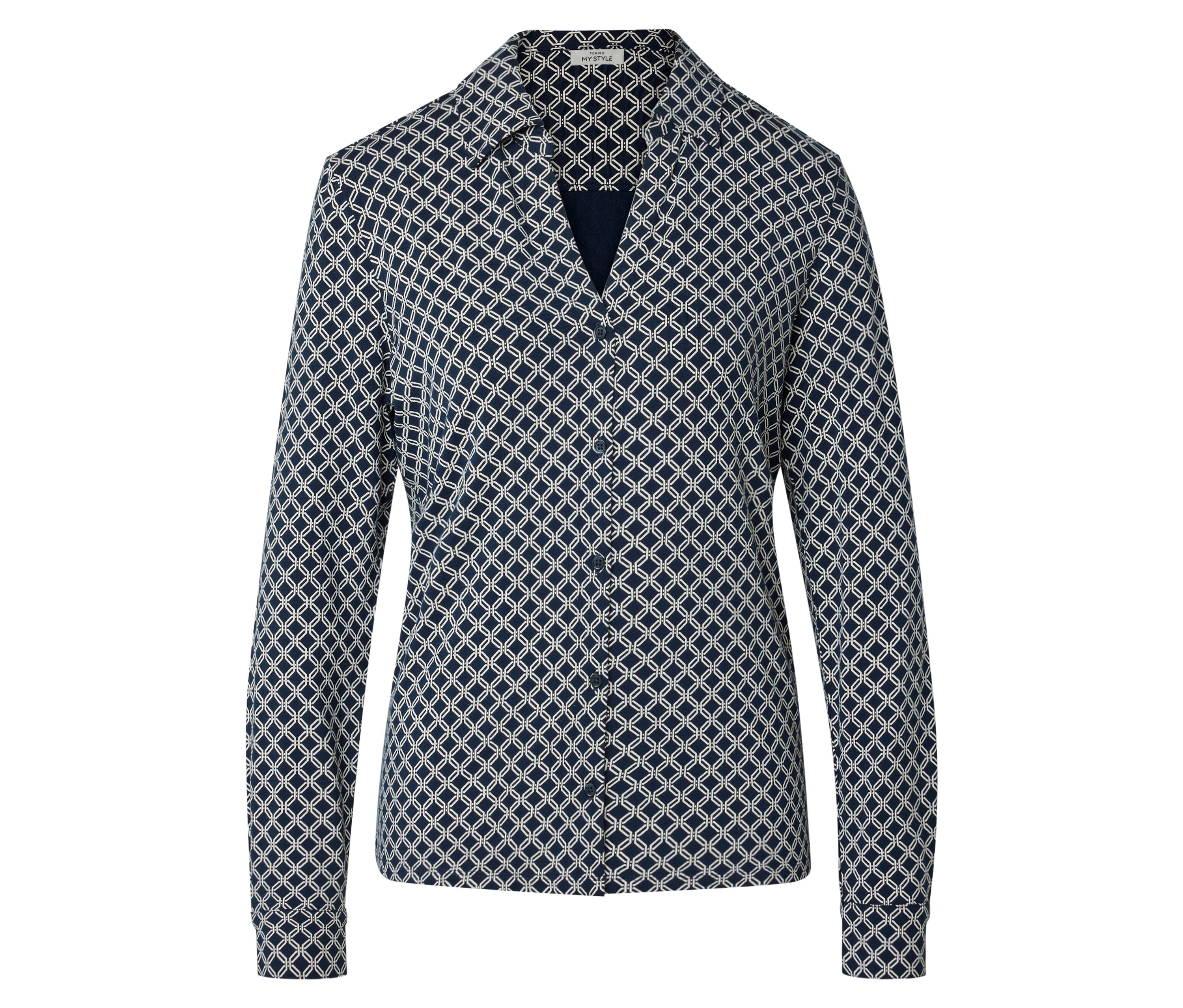 Tchibo - Bluzka zapinana na guziki- biały/niebieski/z nadrukiem