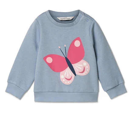 Jasnoniebieska bluza z różowym motylem.