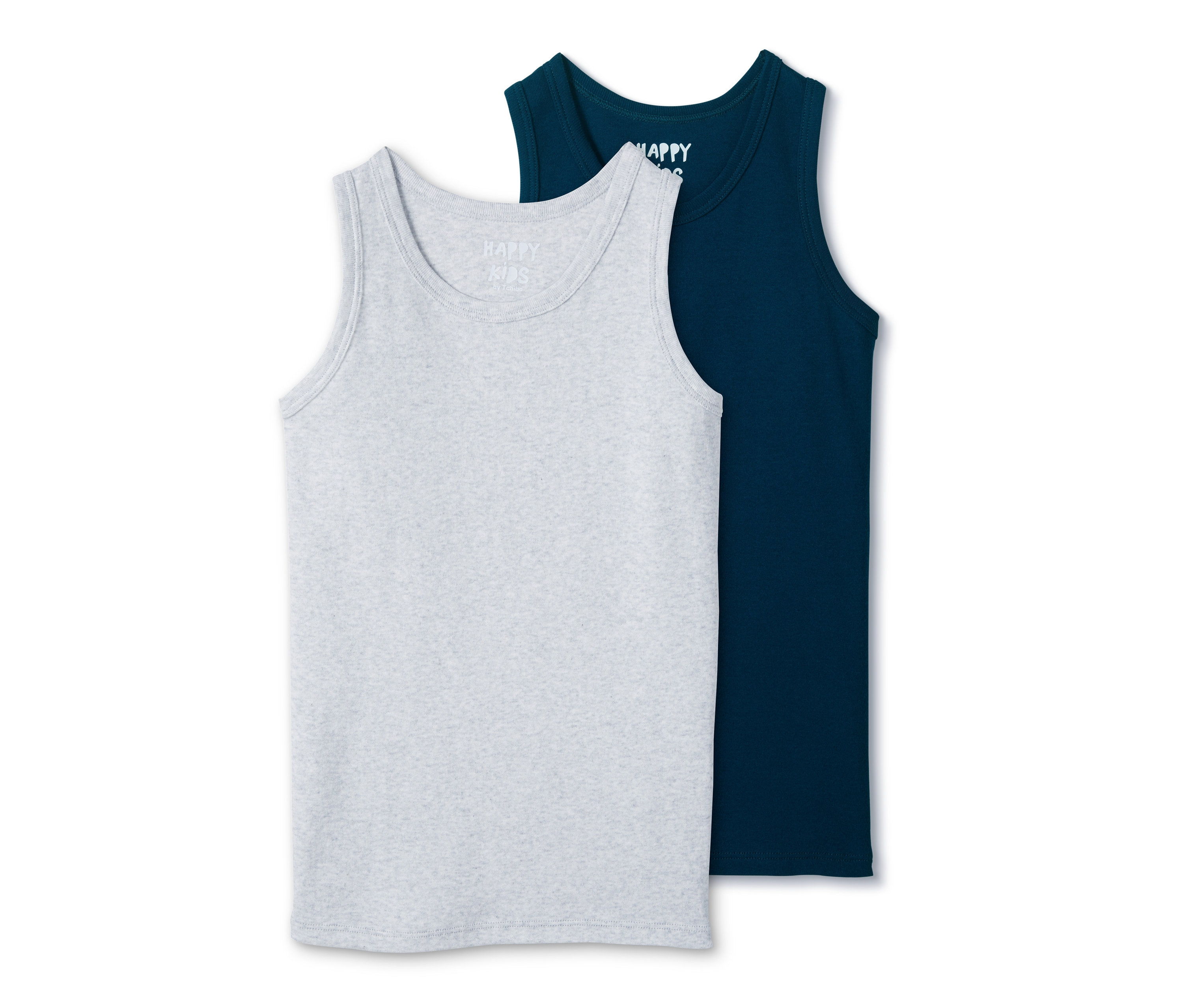 Dwie podkoszulki: szara i granatowa.