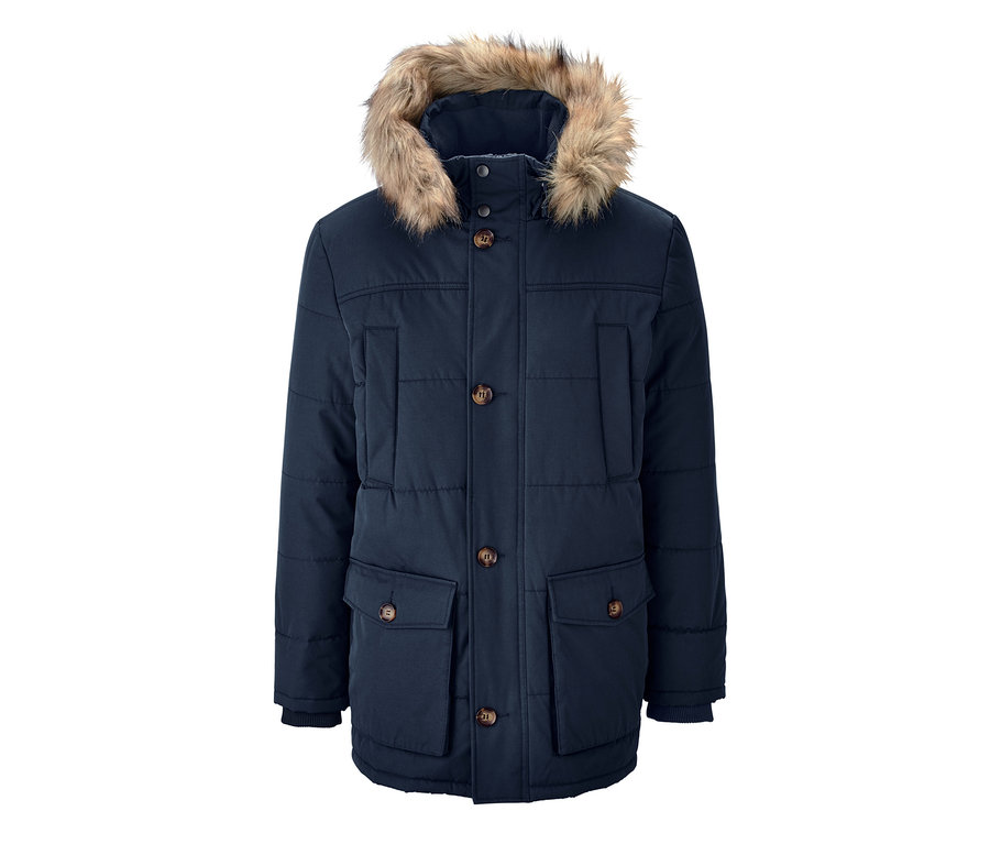 Granatowa parka.