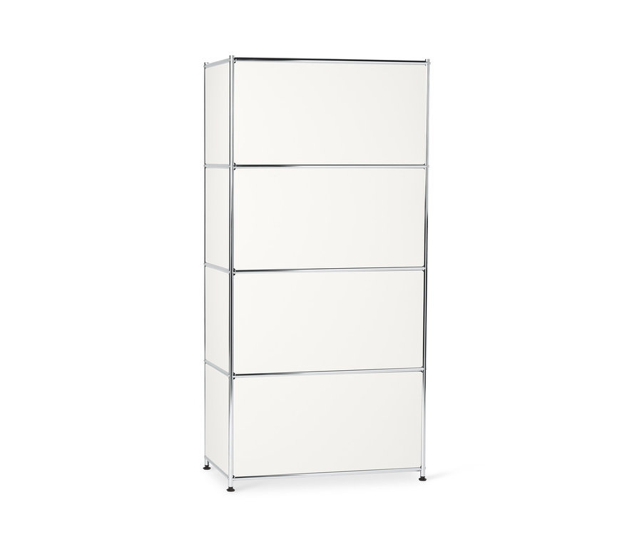Biała metalowa szafka typu highboard »CN3« z 4 komorami z klapami.