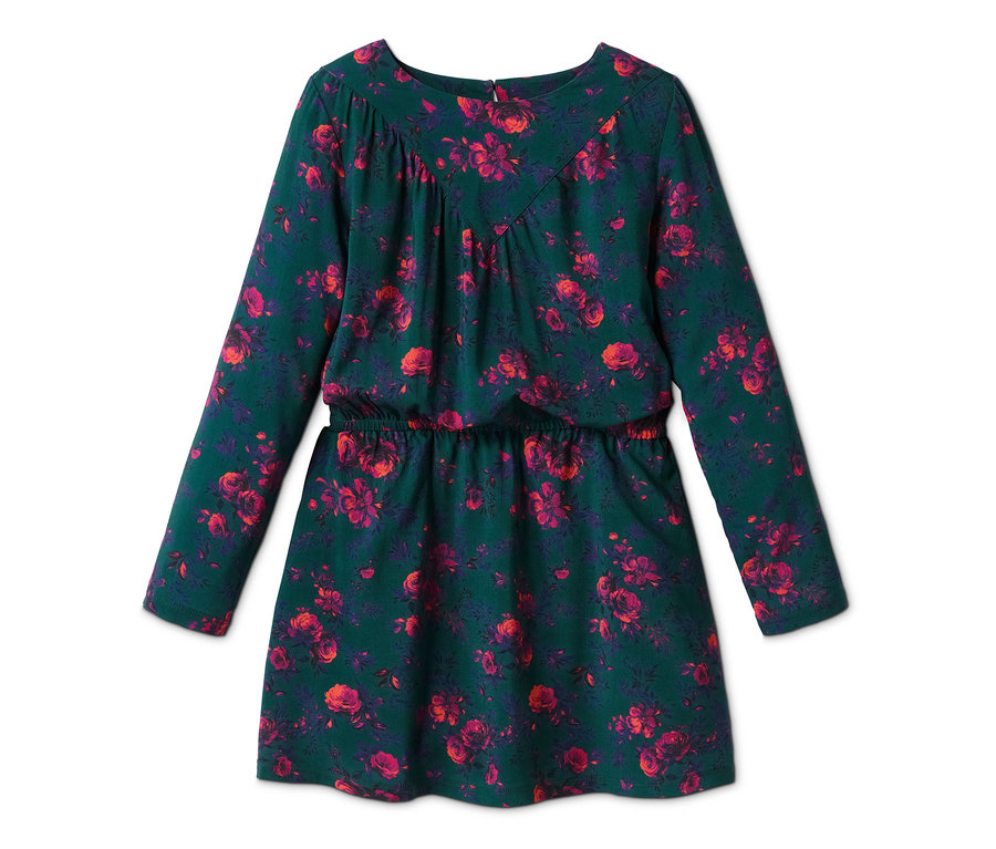 Zielona sukienka z wiskozy w kwiatowy wzór.