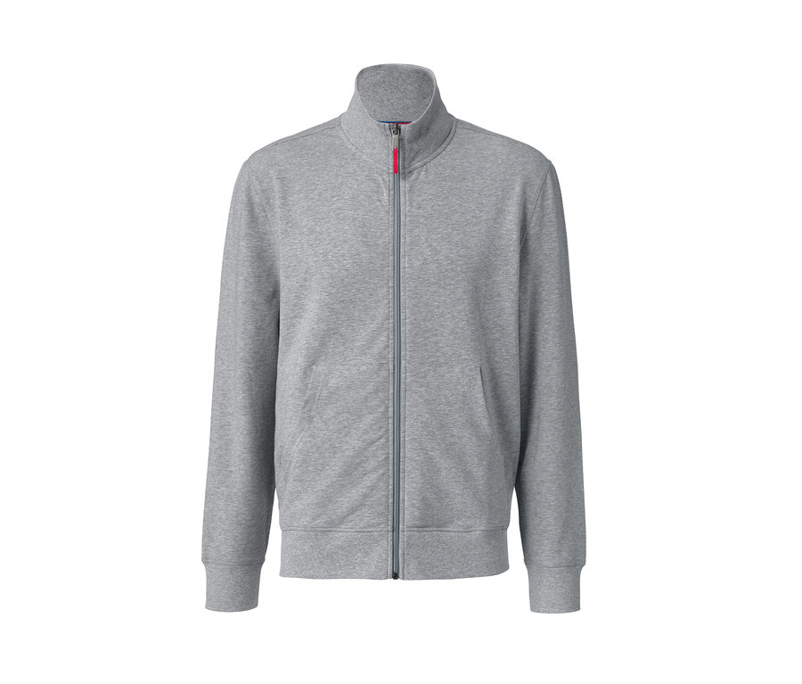 Szara bluza dresowa z włóknem TENCEL™ x REFIBRA™ zapinana na zamek błyskawiczny.
