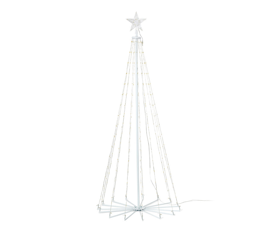 Białe składane drzewko LED ze gwiazdą na szczycie.