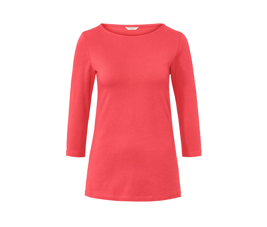 Koralowa bluzka z rękawami 3/4.