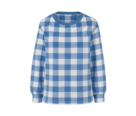 Bluza w kratkę z długimi rękawami w kolorze niebiesko-białym.